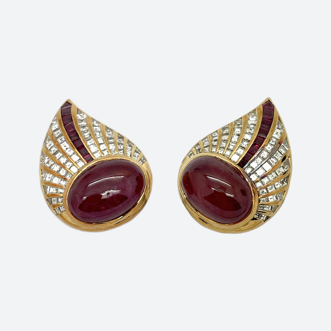 Cabochon ruby and diamond earrings